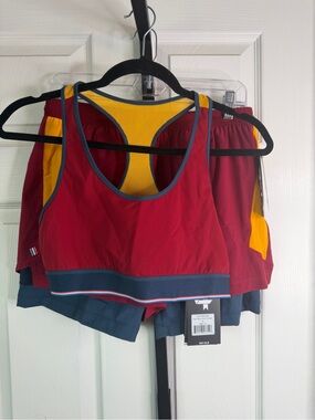 4 Laps Red and Yellow Athletic Tank & Shorts Set, size Medium, NWT